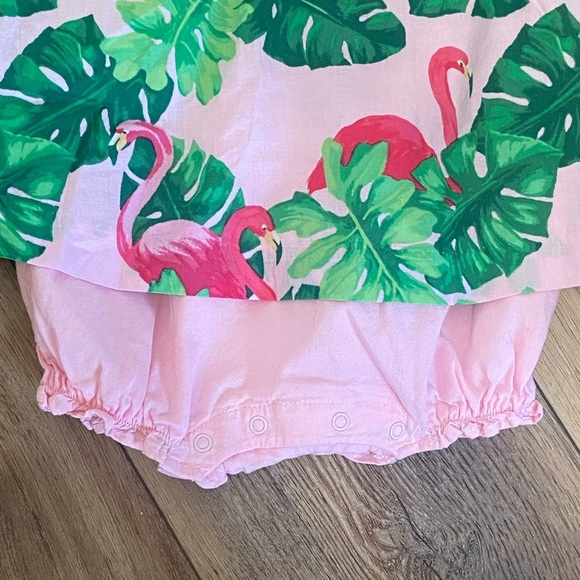 Janie & Jack 3-6 month tropical flamingo print ruffle romper - Picture 3 of 5